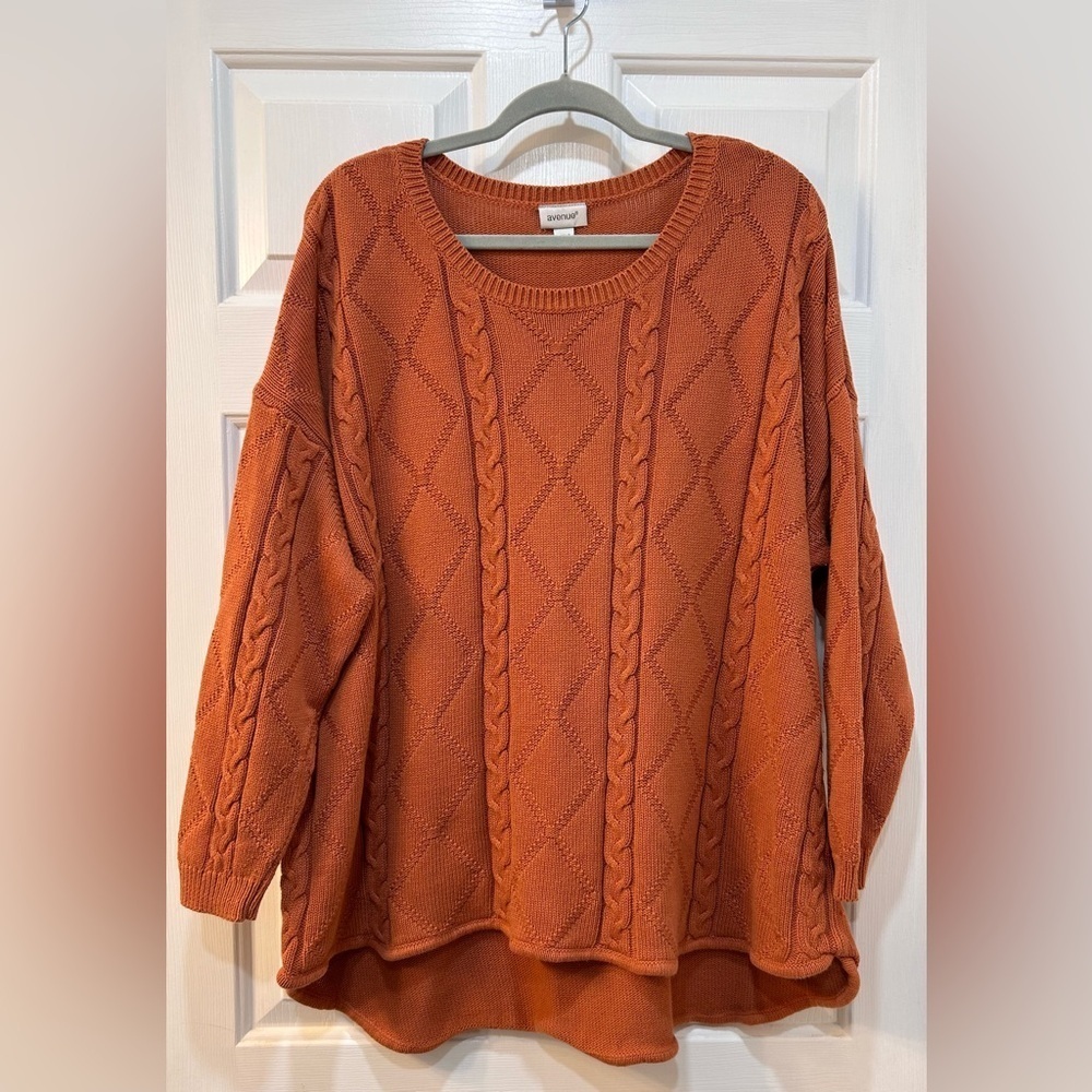 Avenue Cable Knit Fisherman Sweater Size 22/24 Casual Roll Hem Fall Festive Cozy